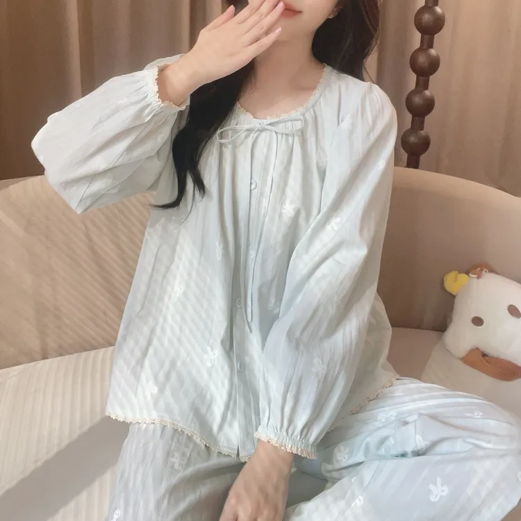 【6008蓝蝶】秋季甜美长袖纯棉可外穿公主家居服睡衣宽松睡衣套装
