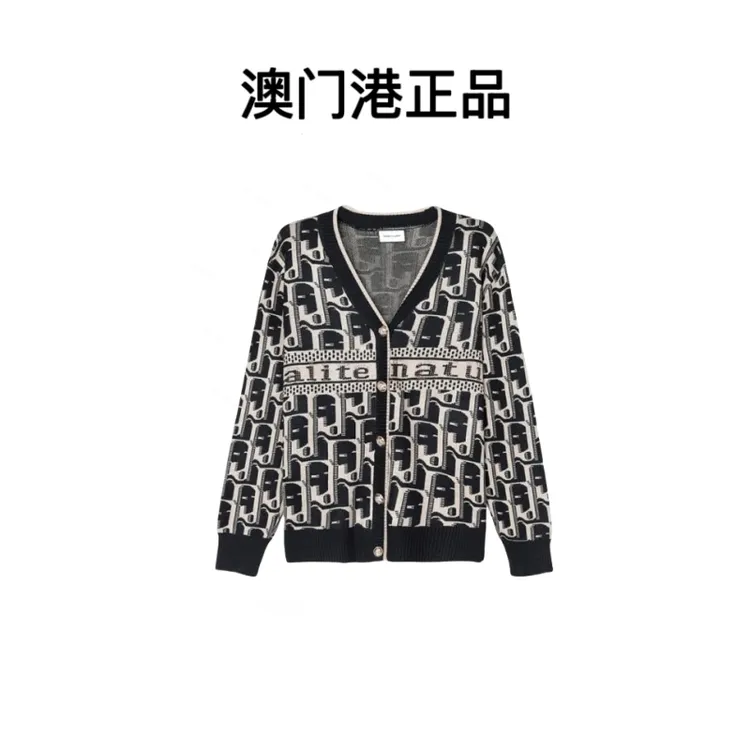 【澳门港正品】重工镶钻针织字母提花开衫上衣宽松显瘦毛衣潮长袖