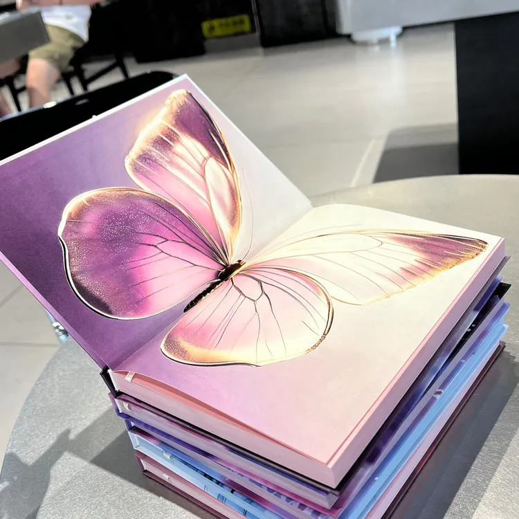 艺术风灵蝶彩边复古ins风A5精装硬壳鎏金横线本