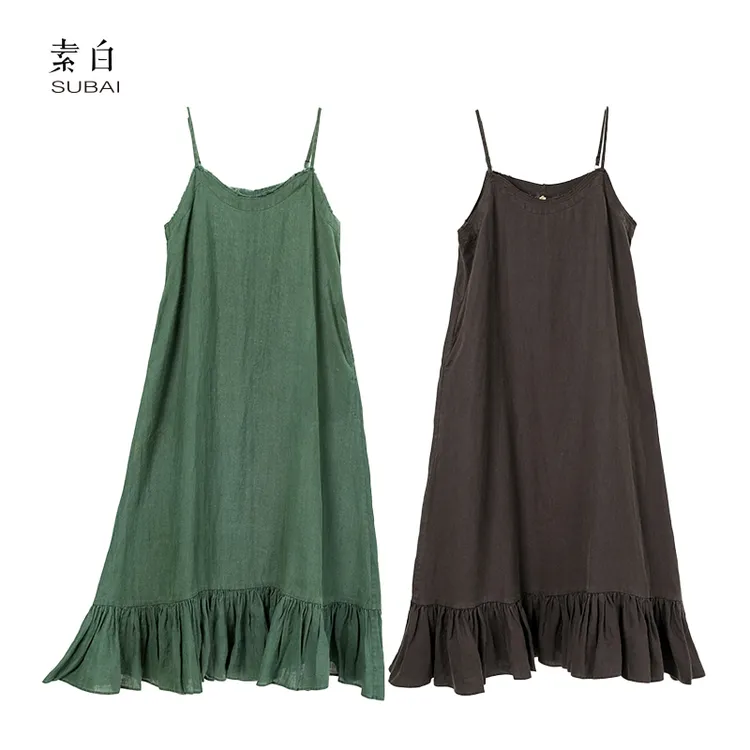素白重工艺【画中人】Q01713炒盐复古经典双色吊带连衣裙