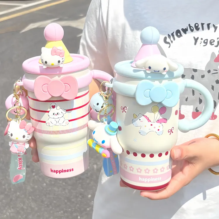 Hello Kitty大容量卡通保温杯女生ins办公室吸管学生保冷冰霸杯子