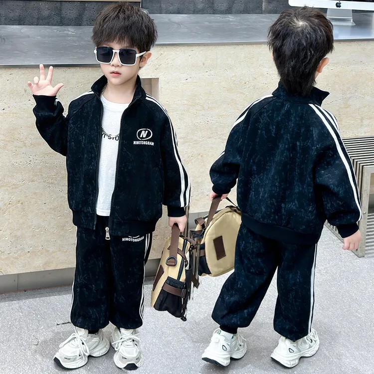 男童时尚洋气套装中大童春秋装潮酷炸街痞帅气小童好看个性衣服元