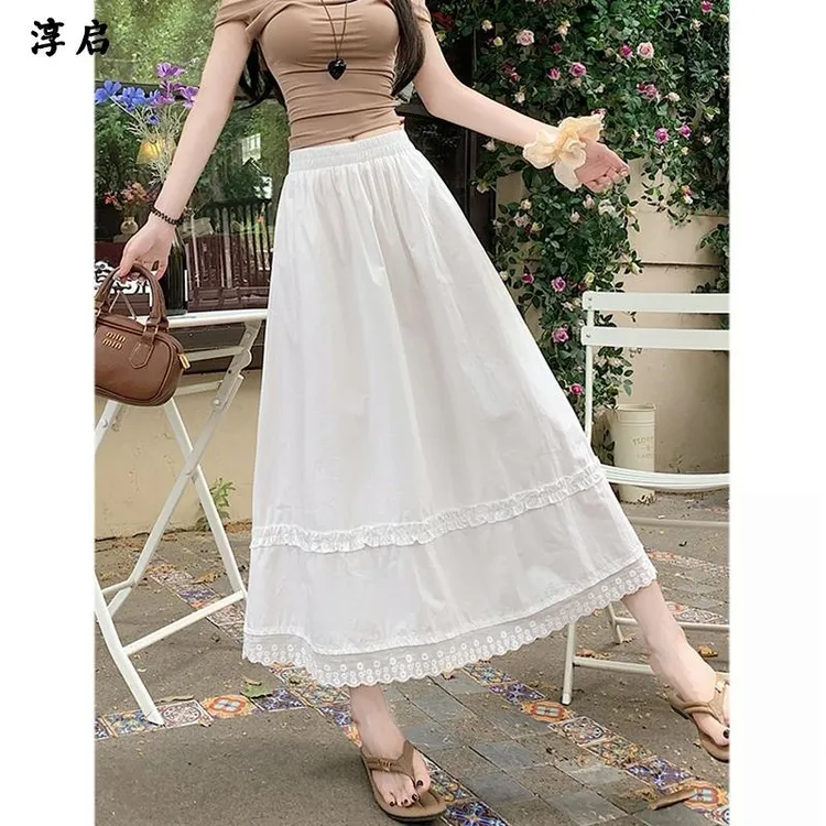 淳启时尚休闲多巴胺半身裙女夏季蕾丝花边大摆裙新款巨好看的裙子