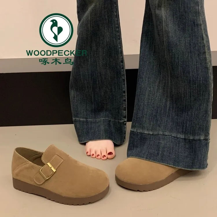 啄木鸟勃肯鞋女款秋冬2025新软平底一脚蹬乐福豆豆鞋复古博肯单鞋
