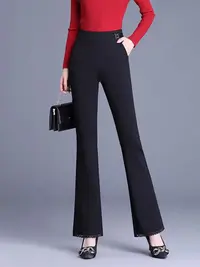 【SY352】女秋高腰显瘦妈妈裤子休闲百搭花边长裤垂感黑色喇叭裤