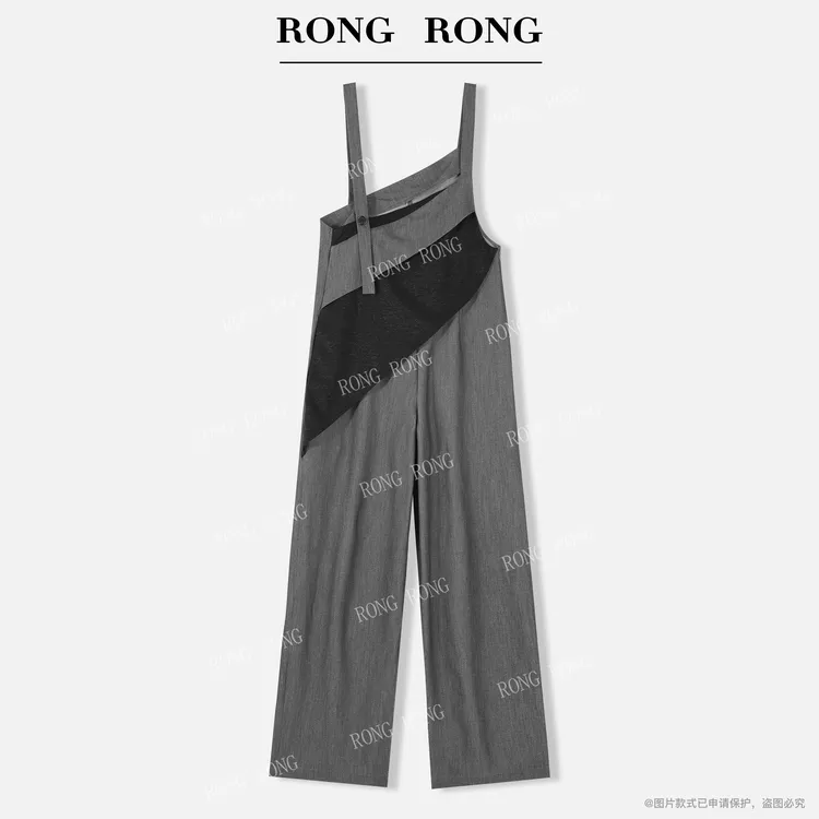 溶溶【星闪落幕】RONGRONG微闪仿牛仔不规则设计背带裤F26QK794-3