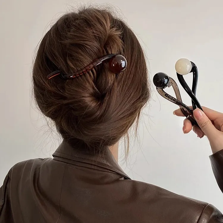 复古大气咖色一字抓夹女2025新款高级感扭扭发夹后脑勺鲨鱼夹