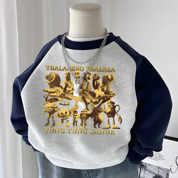 国外山海经儿童衣服圆领长袖T恤秋冬融合怪男童卫衣木棍人春秋款