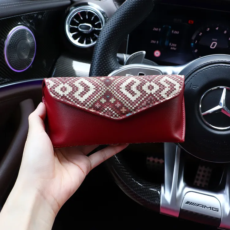 车载眼墨镜盒民族风格遮阳挡便捷太阳镜主副驾驶位国潮新款眼镜夹