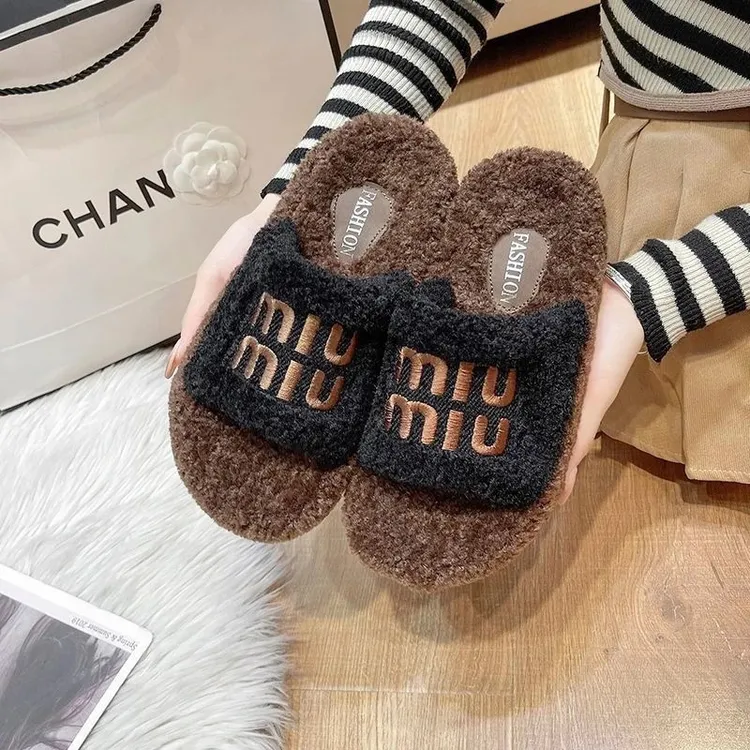 厚底毛毛拖鞋秋冬新款时尚百搭一字拖鞋高颜值羊羔绒休闲网红G366