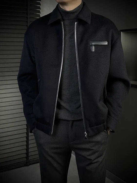 KING&GUCH【羊毛✚莫代尔✚丝】秋季款男士绵羊皮口袋翻领夹克878357