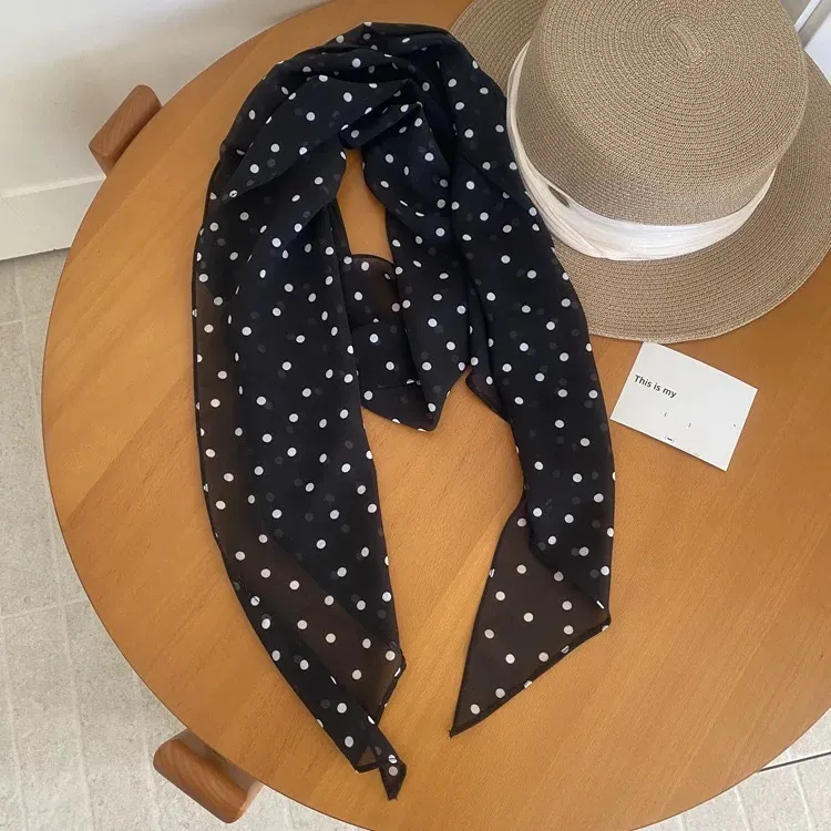 长条波点丝巾系脖高级感女韩系脖子搭配领巾丝带飘带腰带S009