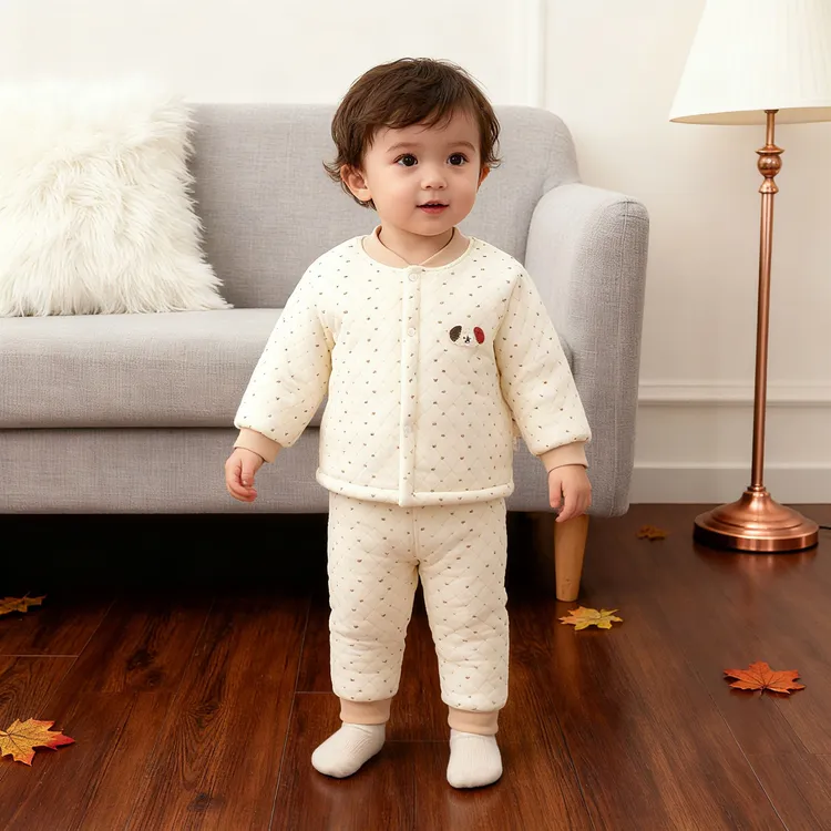 200克婴儿套装秋冬夹棉保暖衣服宝宝水洗棉分体家居服