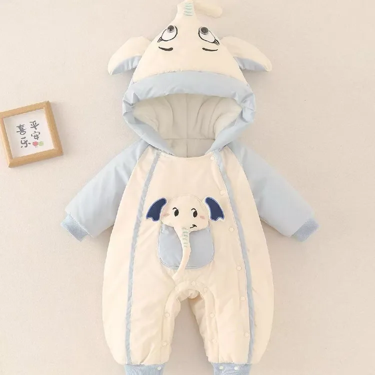 婴儿冬季加绒加厚连体衣棉服宝宝衣服超萌可爱冬装外出