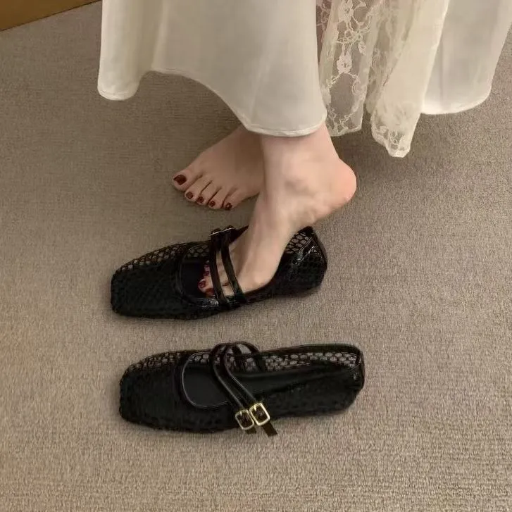 小众设计感镂空透气网纱玛丽珍鞋子2025新款凉鞋女仙女风渔网单鞋