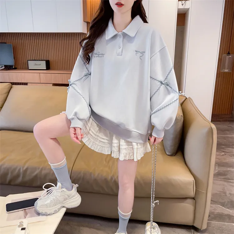 青春活力校园风女装上衣春秋新爆款大童初高中学生蝴蝶结长袖卫衣
