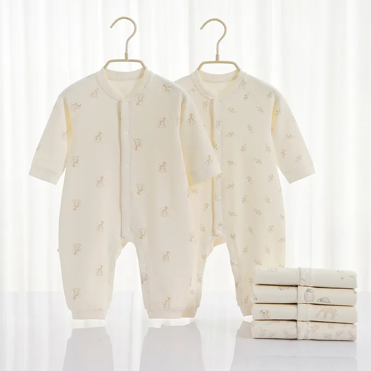 婴儿A类秋款纯棉哈衣新生儿连体衣睡衣男女宝宝无骨长袖打底爬服