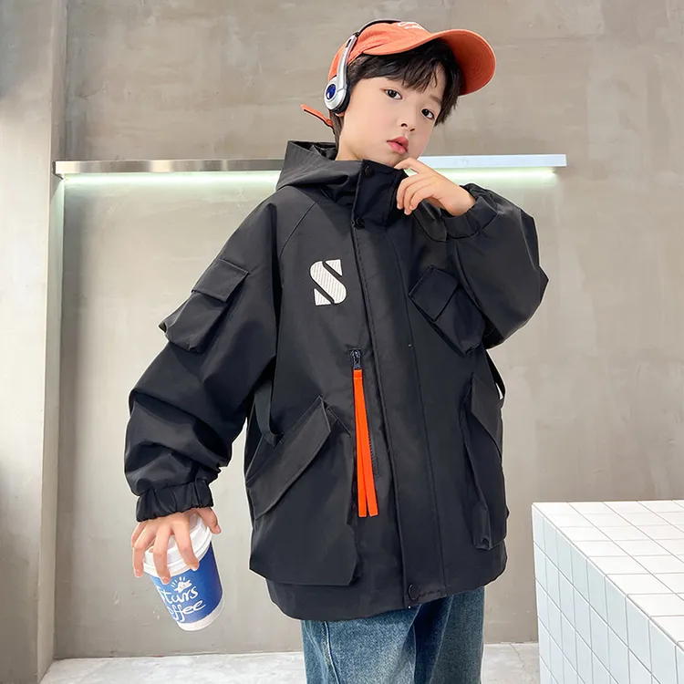 童装男童外套春秋款2025新款儿童春装连帽痞帅中大童男孩休闲风衣