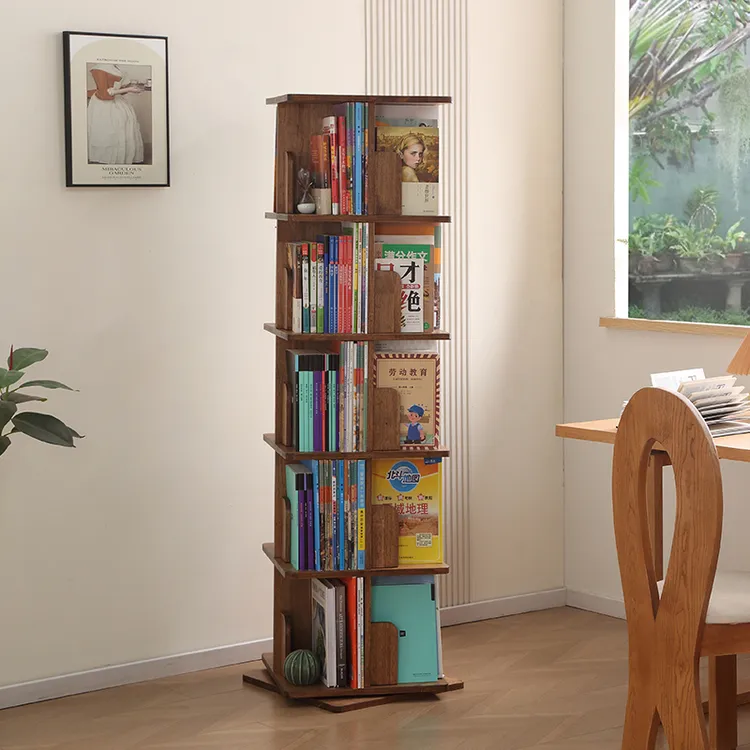 实木方形书柜旋转书架落地置物收纳架柜子中国风儿童学生架可旋转