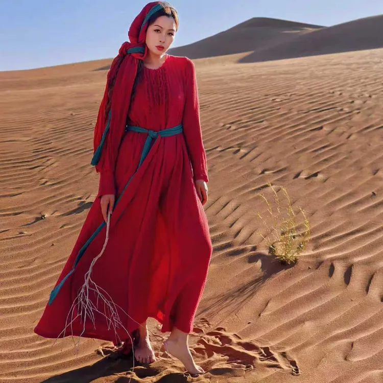 【董艺旅行穿搭】三毛·民族风连衣裙送围巾旅行拍照文艺大摆裙