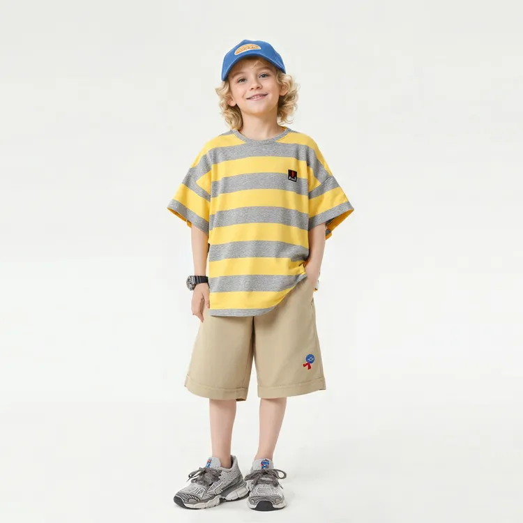 儿童服装夏季韩版新款宽松短袖 中大童条纹潮牌半袖t男童短袖T恤