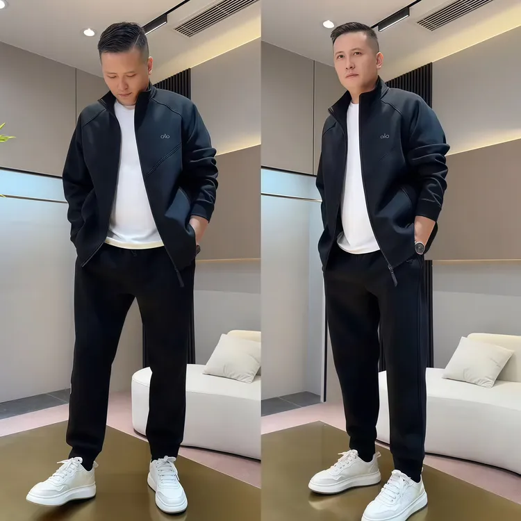 秋季新款时尚立领休闲运动套装男士潮流爆款开衫外套休闲裤两件套