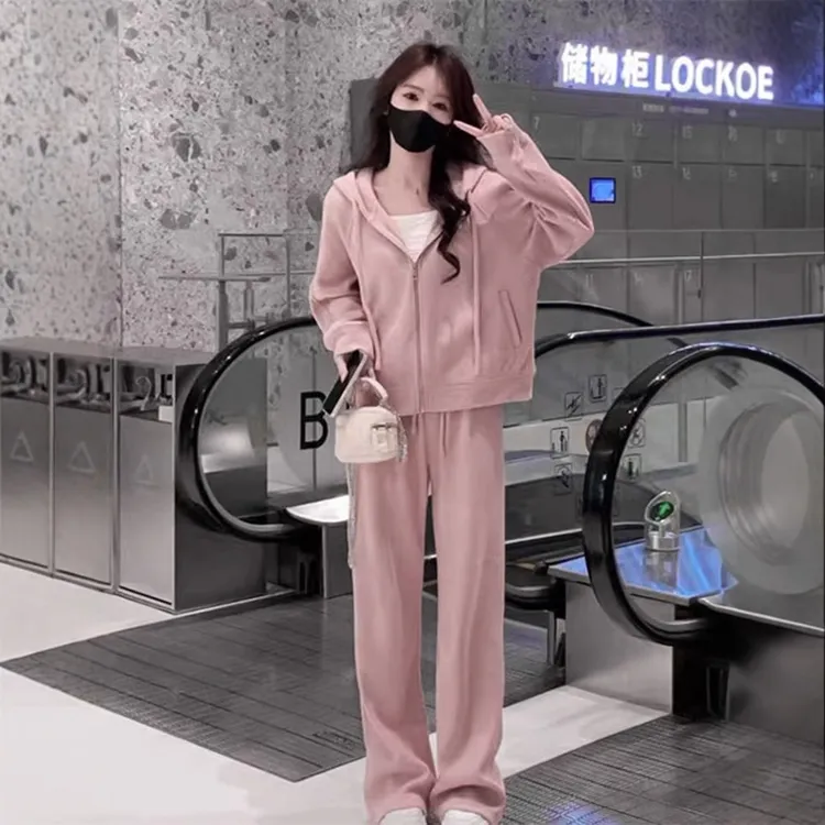 2025早秋穿搭一整套卫衣休闲运动套装女减龄洋气阔腿裤两件套