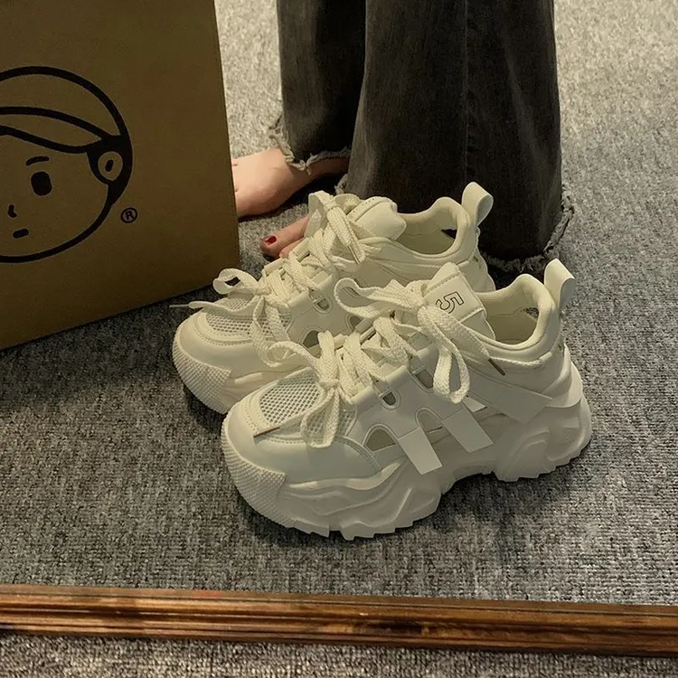 透气网面爆款老爹鞋女2025年夏季新款轻便小个子厚底休闲运动鞋女