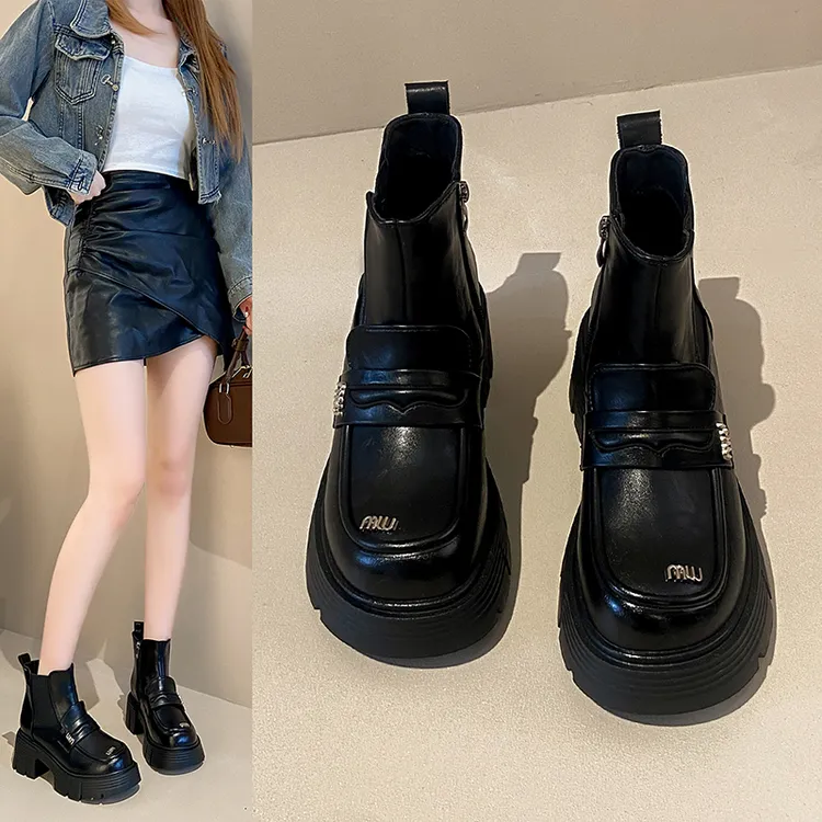 7cm增高厚底切尔西女靴2025秋冬季新款真皮小个子马丁靴女短鞋女