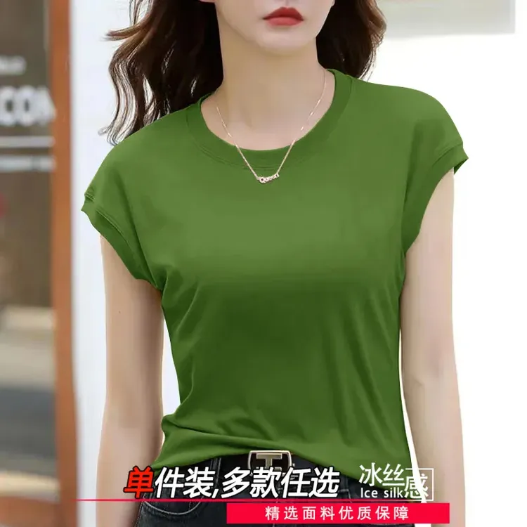 2025休闲圆领百搭夏季飞飞短袖T恤女螺纹薄款时尚修身新款T恤上衣