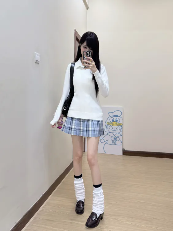 【收腰套头】日系学院风修身针织女长袖毛衣外套纯欲涩谷辣妹上衣