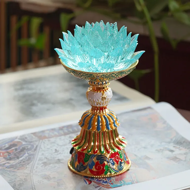 2025新款天蓝琉璃帝王莲莲花灯佛前供灯供佛灯插电充电led长明灯