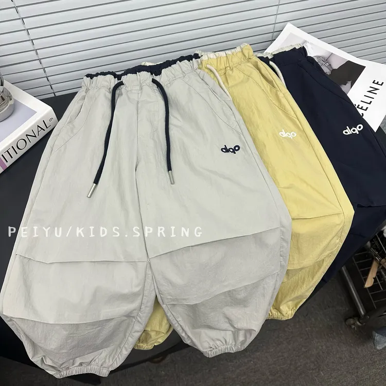 儿童拼色拼接休闲裤2025春装韩版宽松男女童时尚潮流春秋款长裤潮