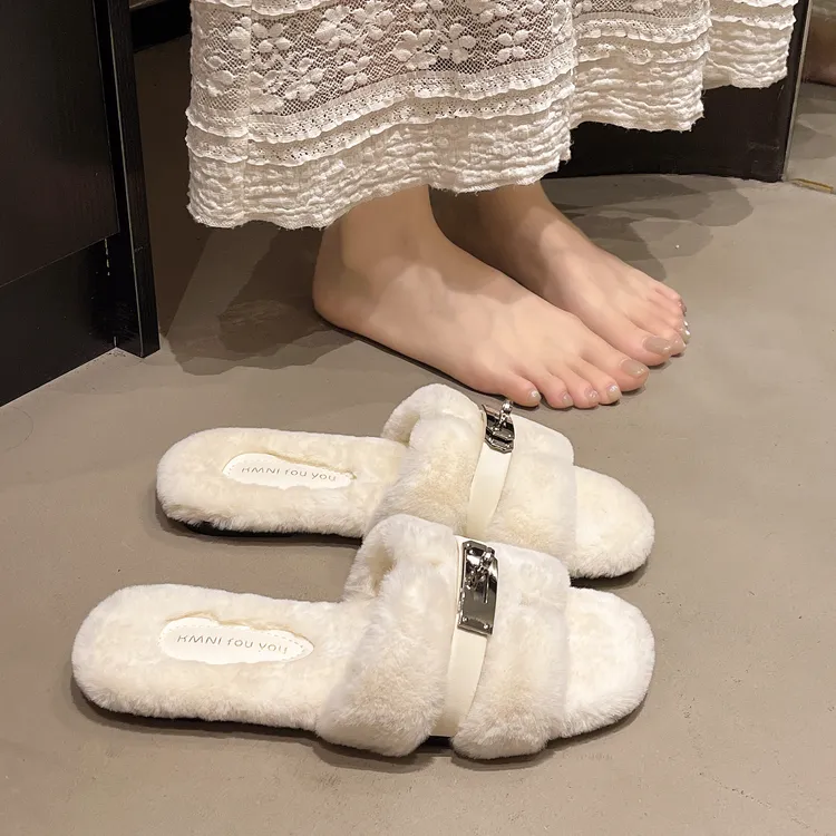 优雅！气质！温柔老钱风~INS露思毛毛拖鞋女2025秋冬季慵懒高级感