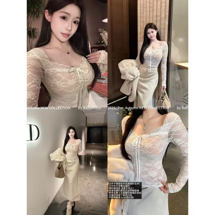 【朦胧缪斯】温与柔 纯欲白开水氛围感内搭~！可拆卸胸垫轻熟风套装