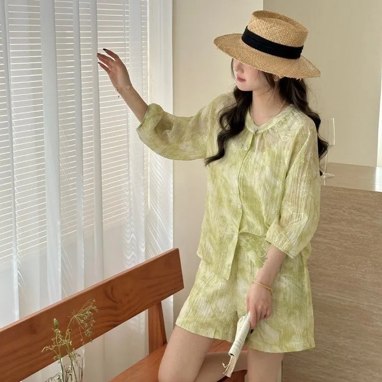 国风女装夏季套装气质慵懒风时尚套装显瘦甜美碎花柔软亲肤透气女