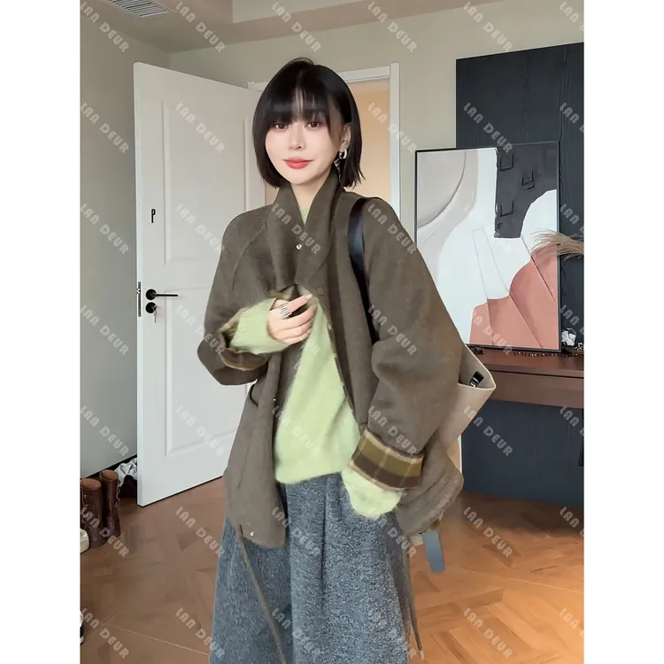 JIUJIU【反转巴黎】双面穿绵羊毛百搭时尚气质毛呢短款大衣