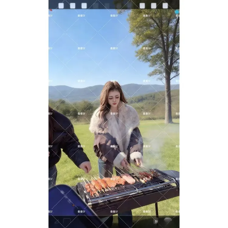 曼曼【暖暖初冬~】环保毛拼接大翻领牛角扣羽绒服外套25391#