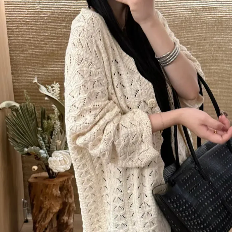 韩版复古宽松百搭长袖V领女士睡衣上衣0359