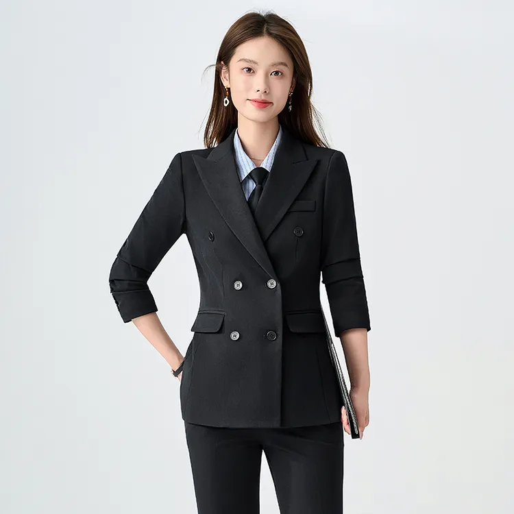 黑色西装套装女大学生教师工作服面试职业正装高级感气质西服外套