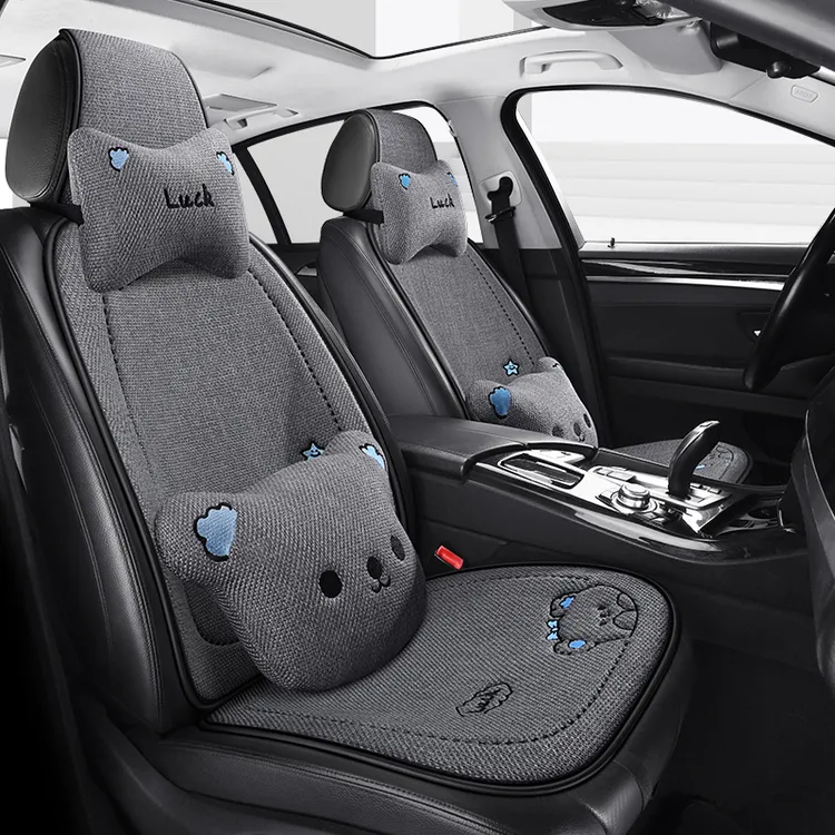 亚麻汽车坐垫全车五座四季座椅垫透气时尚舒适汽车坐垫车内饰改装