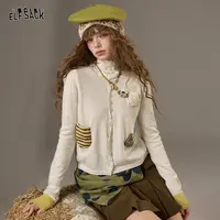 妖精的口袋【绵羊毛】复古小羊米白色针织开衫女2025早秋新款外套