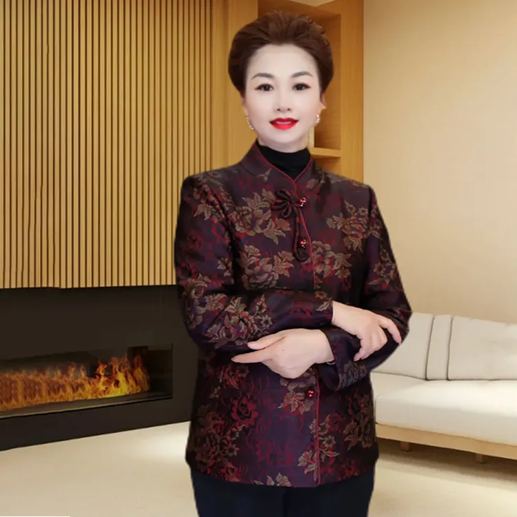 气质秋冬新款中老年人秋装女妈妈唐装奶奶春秋新中式国风外套J67#