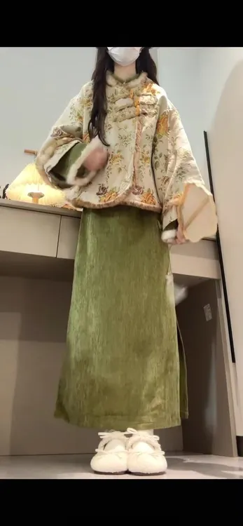 2025冬季新款新中式改良旗袍连衣裙搭配提花夹棉外套气质两件套女