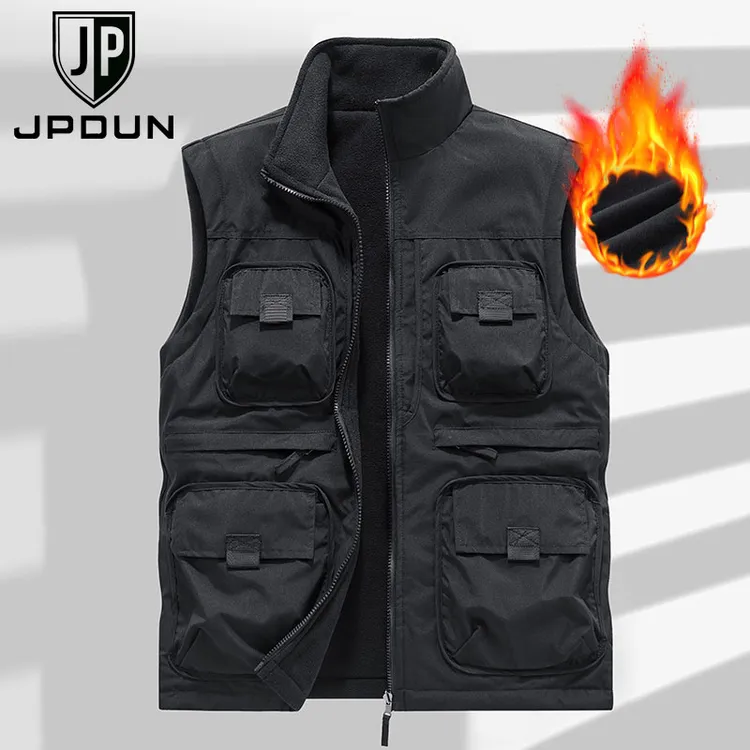 JPDUN/吉普盾双面穿马甲男多口袋工装奥粒绒背心加绒春秋坎肩 