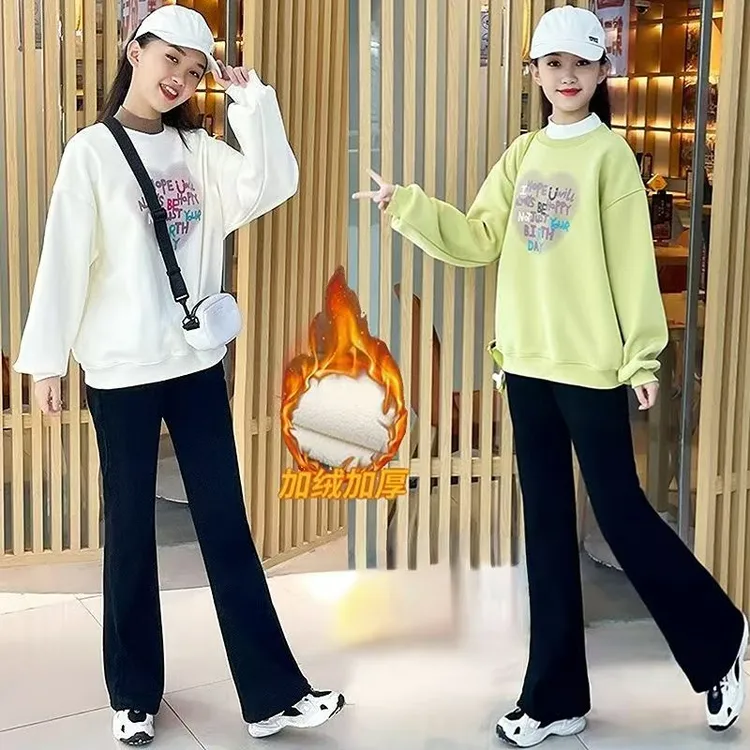女童冬款加绒套装时尚运动秋冬季洋气加厚儿童中大童卫衣裤休闲