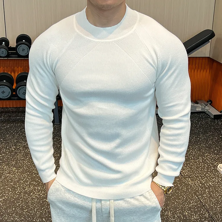 秋冬新款男士圆领运动健身毛衣针织衫长袖打底衫T恤上衣百搭修身