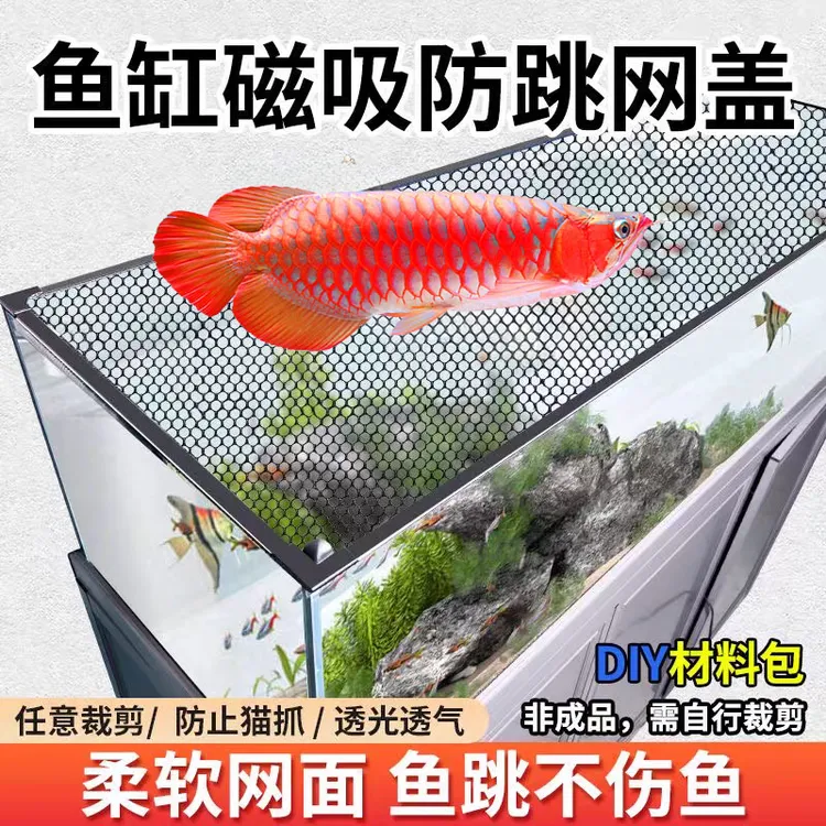 鱼缸专用防跳网高弹不伤鱼不伤缸沿自由裁剪强磁造景防溪流缸