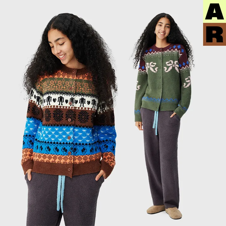  AR民族花纹半边绒家居服可外穿2025新款秋冬开衫上衣【自】