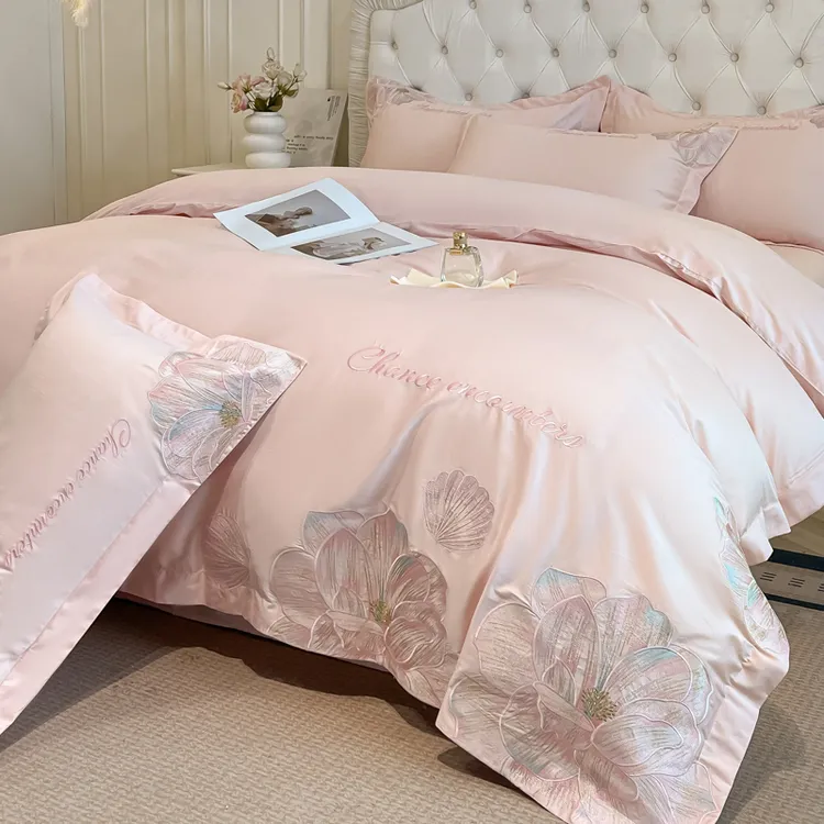 冰丝冰感床上四件套纯棉100%全棉高档适合裸睡刺绣床单被套轻奢